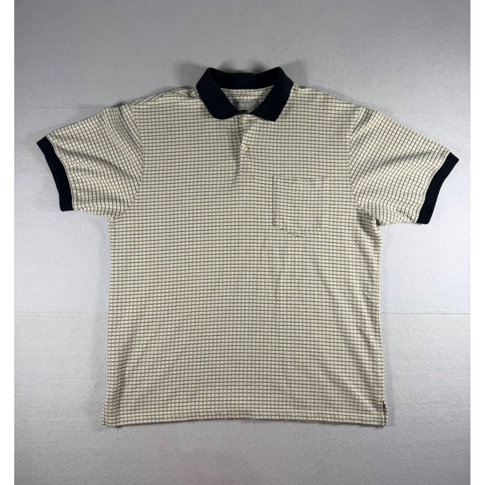 Natural Issue Perform Dri Polo Shirt Mens XL Tan Black Grid Short Sleeve Pocket